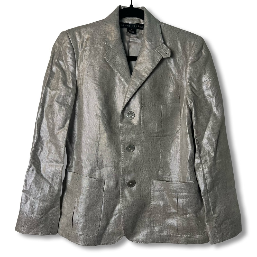 Ralph Lauren‎ - Women’s Silver Metallic Linen Blazer Jacket - Sz 4